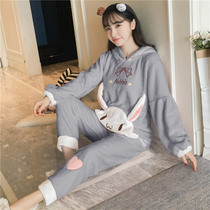 Pajamas female autumn and winter coral velvet thickened warm flannel winter cute suit winter Korean fresh student Winter