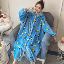 Pajamas womens autumn and winter coral velvet thickened warm nightgown winter nightgown flannel pregnant women extended home clothes loose