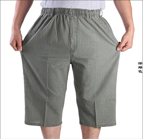 Mùa hè vải lanh mỏng cắt quần nam lỏng lẻo giữa và quần short tuổi già quần nam quần thun eo quần quần đi biển quần nam