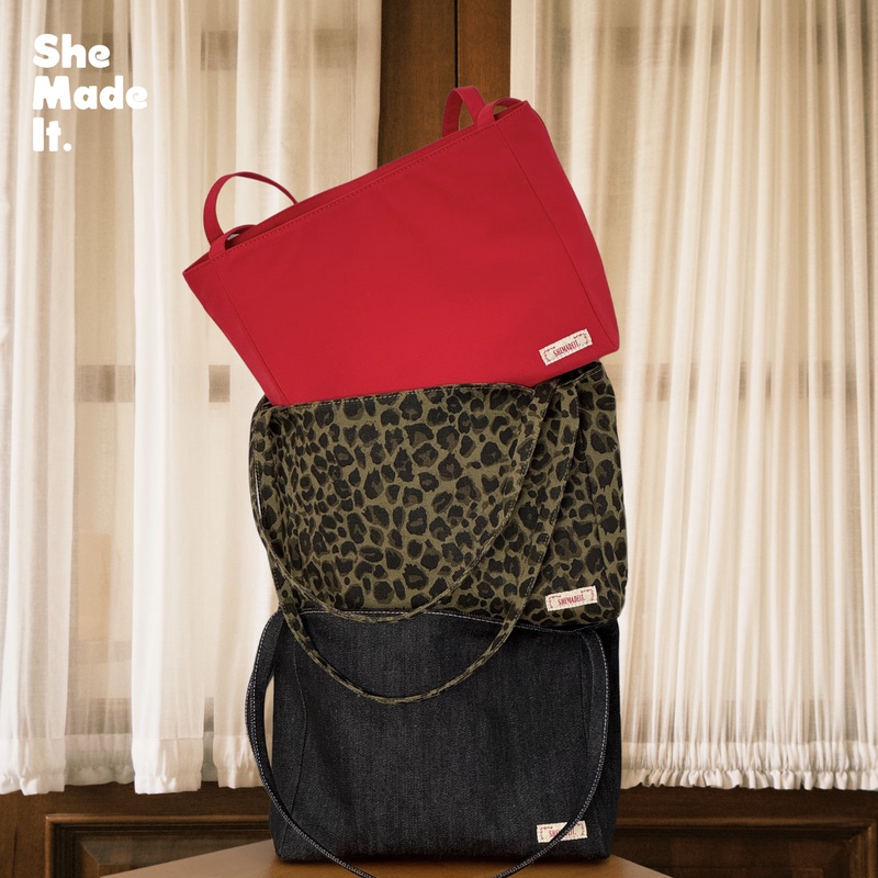 Shemadeit "Toast Bag" Original Denim Leopard Print Nylon Commuter Simple Casual Handbag Shoulder Tote Bag
