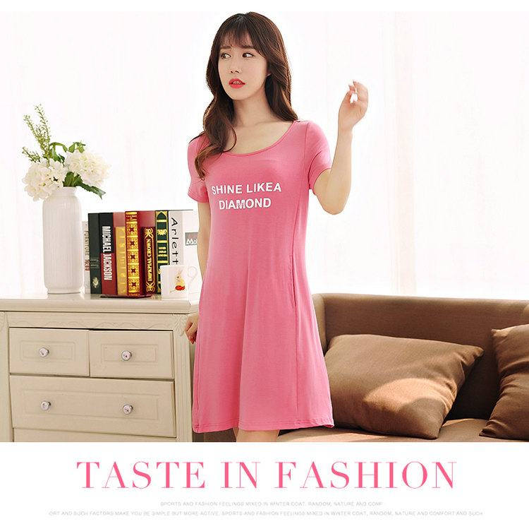 Với ngực pad phương thức đồ ngủ nữ mùa hè nightdress phần mỏng ngắn tay váy lỏng mùa hè kích thước lớn nữ nhà dịch vụ