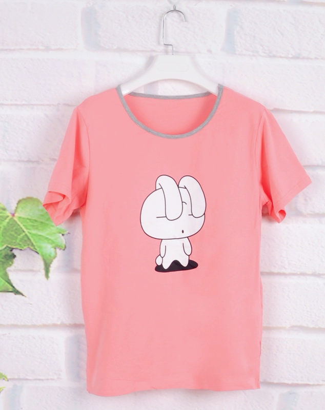 Áo thun sinh viên Hàn Quốc hàng đầu với áo lót ngực che bộ đồ ngủ ngọt ngào rõ ràng ngắn tay thể thao phục vụ tại nhà mùa hè nữ bộ mặc nhà nam nữ