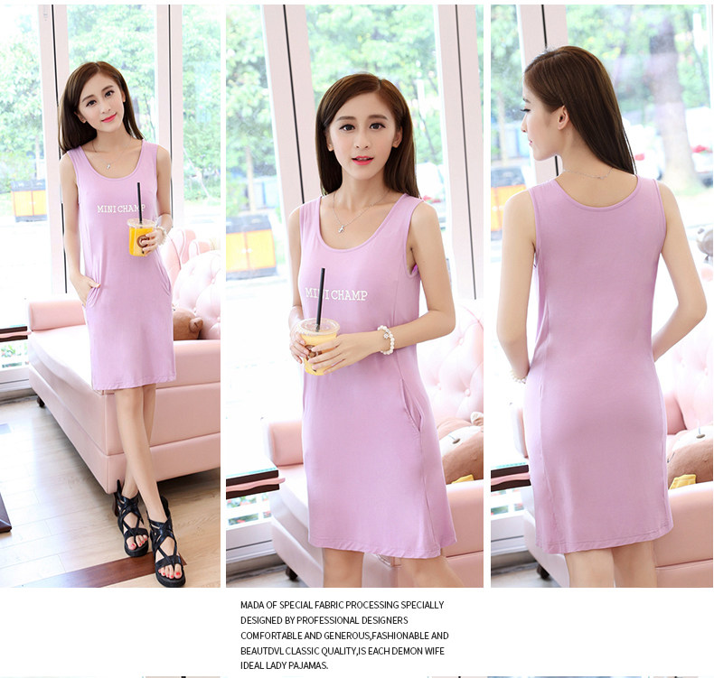 Với ngực pad nightdress nữ mùa hè cotton phương thức dịch vụ nhà không tay dây đeo áo ngực vest sinh viên đồ ngủ Hàn Quốc phiên bản