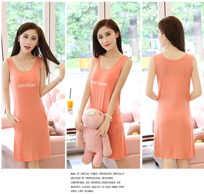 Với ngực pad nightdress nữ mùa hè cotton phương thức dịch vụ nhà không tay dây đeo áo ngực vest sinh viên đồ ngủ Hàn Quốc phiên bản