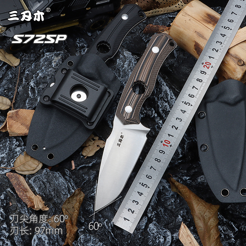 Three-edged wood outdoor anti-body cutter camping Survival equipped with small knife cold weapon sharp imported steel knife straight knife-Taobao