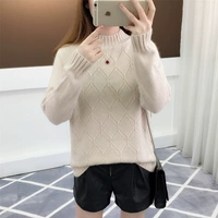 Áo len dệt kim xuân hè 2019 mới dài tay đan đáy áo ngắn đoạn áo len rộng cổ nữ hoang dã nửa cao cổ áo - Vòng cổ áo len những kiểu áo len dáng dài đẹp