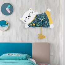 Cute cartoon wall clock Living room personality creative clock Nordic fashion Cat home decoration bedroom childrens room table