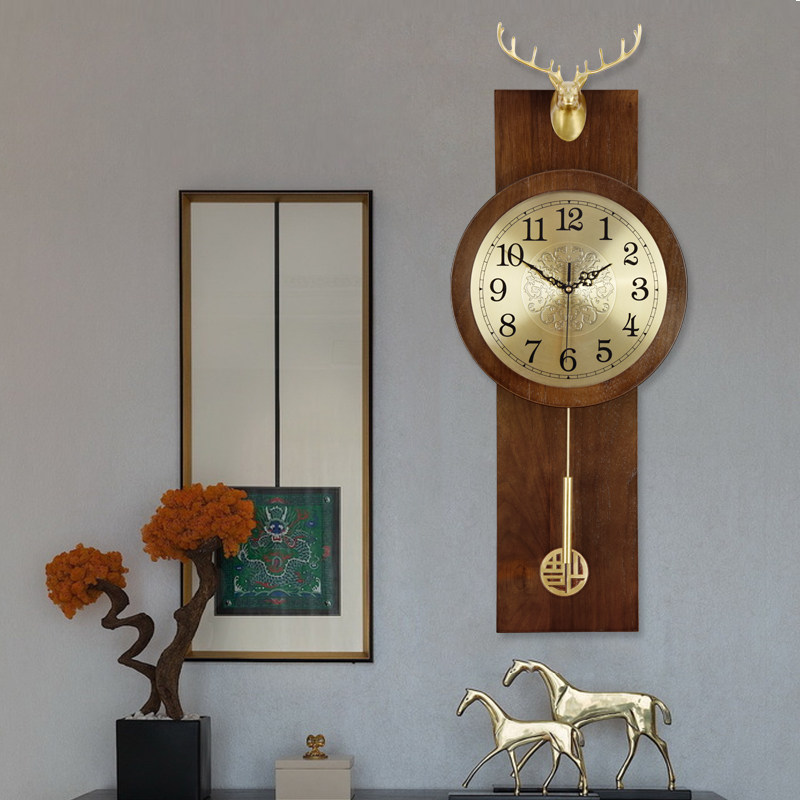 New Chinese deer head wall clock living room home creative mute quartz clock modern Chinoiserie retro art decoration