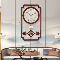 New Chinese style solid wood wall clock living room household fashion wall decoration clock atmospheric retro Chinese style simple clock