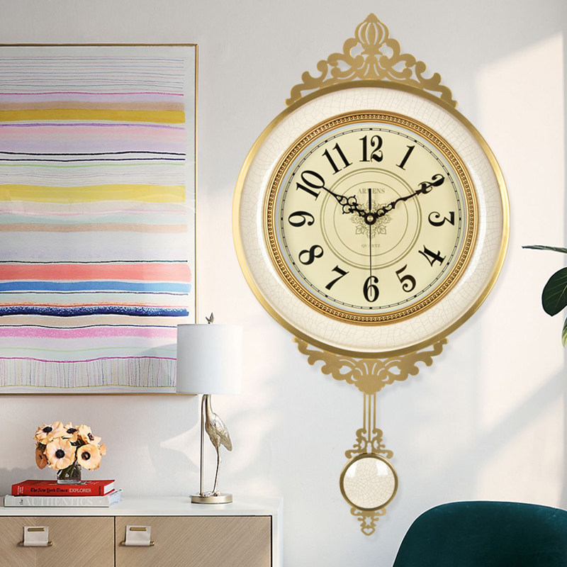 European-style luxury wall clock living room home fashion creative minimalist wall-mounted clock mute large quartz clock light luxury watch