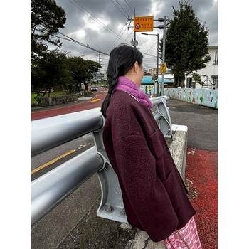 Limoen korean style solid color round neck woolen jacket