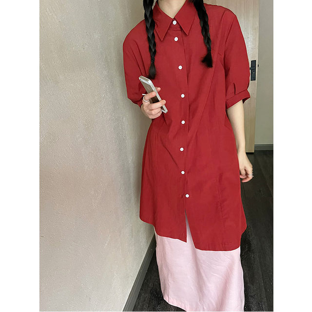 Niche cousin 2024 summer new product ins loose cotton shirt skirt Hong Kong style dress women's slimming skirt