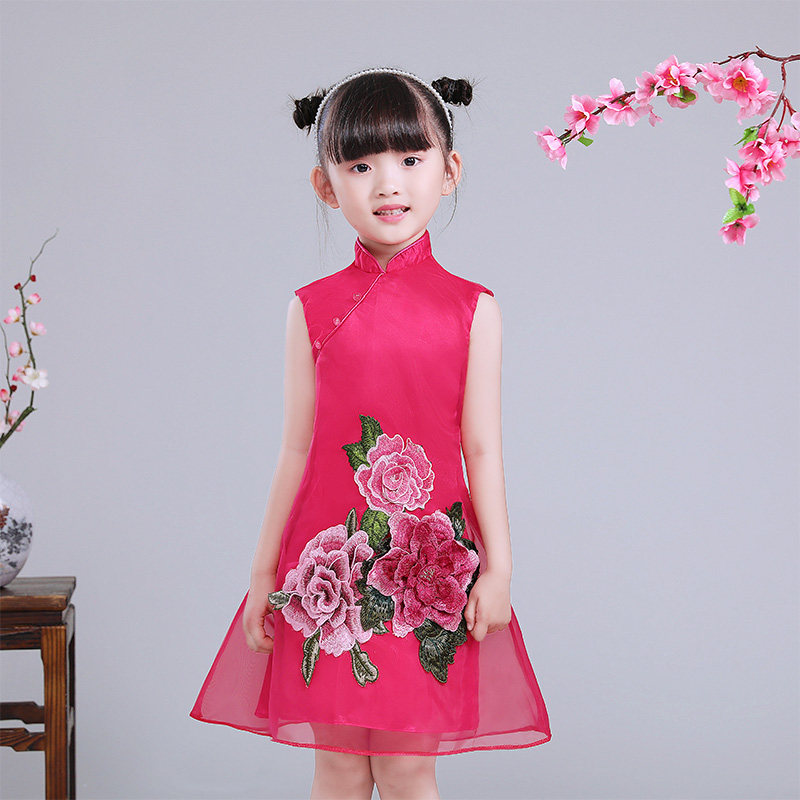Children's Chinese wind dress summer cool air-air girl baby baby baby robe embroidered flower dress