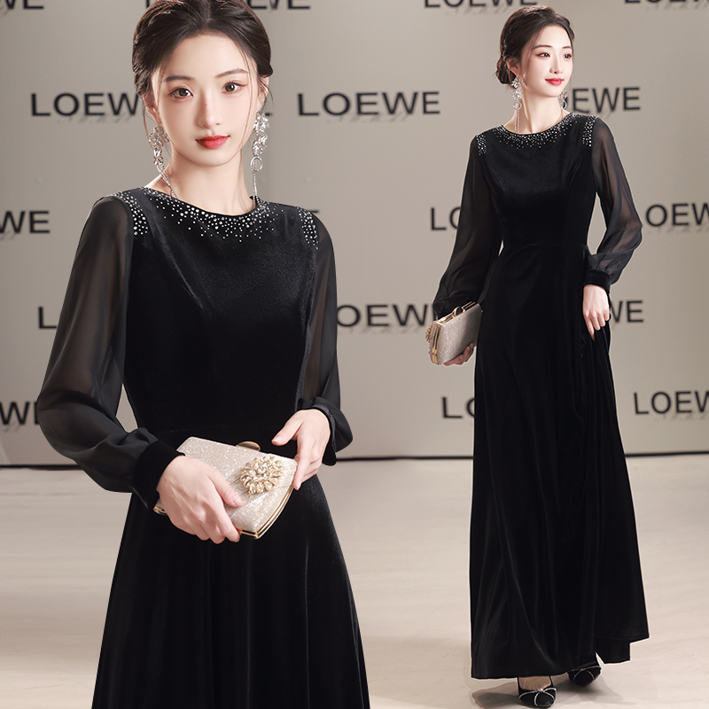 Choral Performance Evening Dress Black Long Dress High-End Elegant Socialite Art Exam Piano Host Coming-Of-Age Ceremony Conductor Uniform