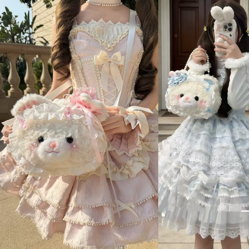 Dream Bear In-Stock Large Face Bag Plush Crossbody Backpack Lolita Large Capacity Cute Cherry Ripe
