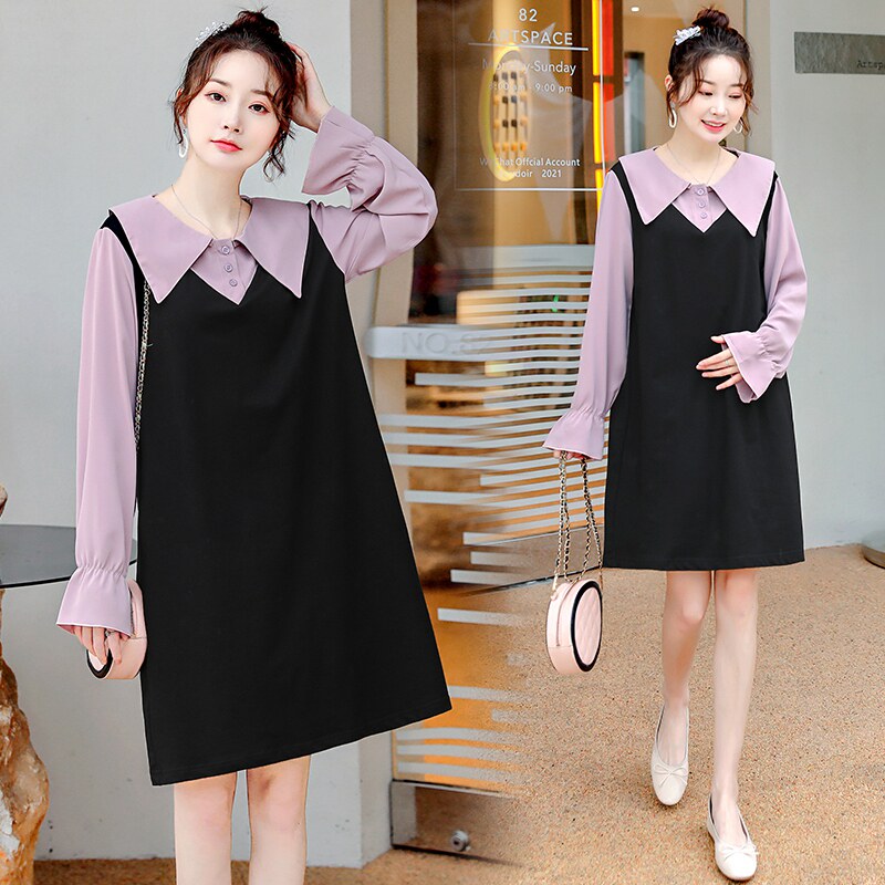 2022 New pregnant women's autumn clothes suit fashion Pregnancy Woman Dress Spring Autumn Dress Pregnant Woman Foreign Dress Long Sleeve Pregnant Woman Dress