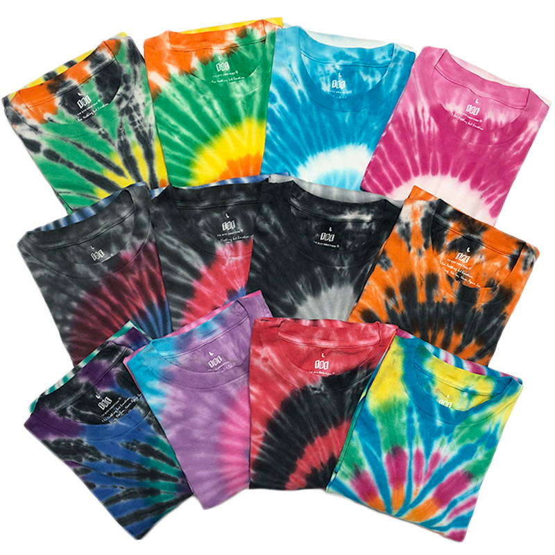 Tde Original Trendy Brand Short-Sleeve Loose Pure Cotton Men's Skateboard Couple Handmade Tie-Dye T-Shirt Women's Street Dance Hip-Hop Dopamine
