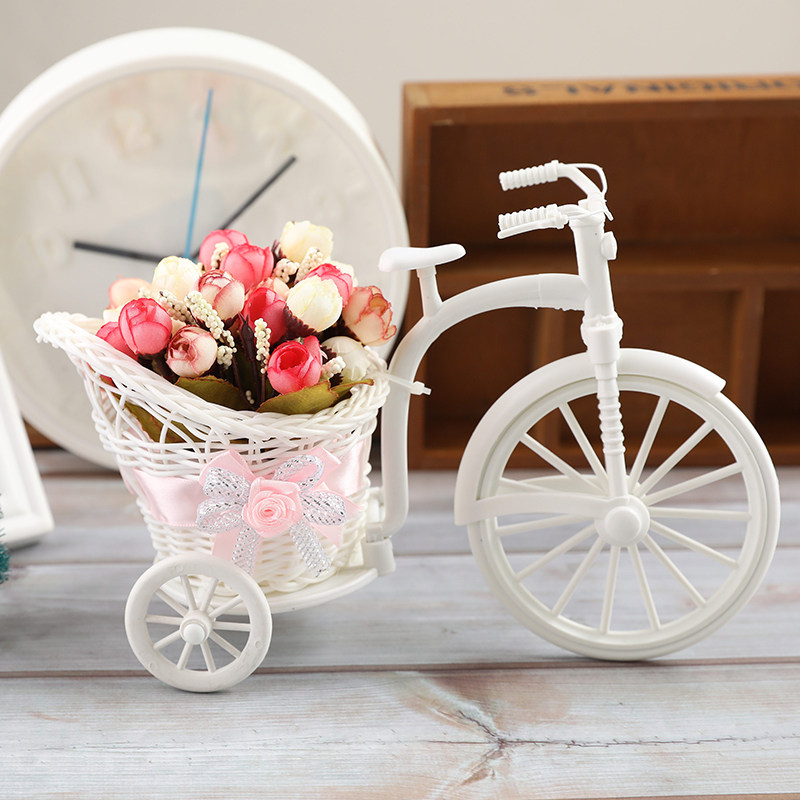 Creative Tricycle Flowers Basket Plastic Vines Woven Craftsmanship Ornament Swing Wedding Photo Shoot Photography Props
