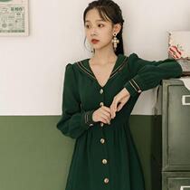 Spring and autumn new law style small crowdfold ancient long-sleeved dress temperament cashew Hembe wind conspicuos slim and long dresses