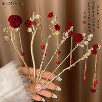 Chinese New Year festive hair Hairpin Red Mountain Tea Flower Hairpin Hairpin Autumn Winter Advanced Sensation Rear Brain Spoon Hairpin Hairpin Hairpin Goody Hanfu Headwear