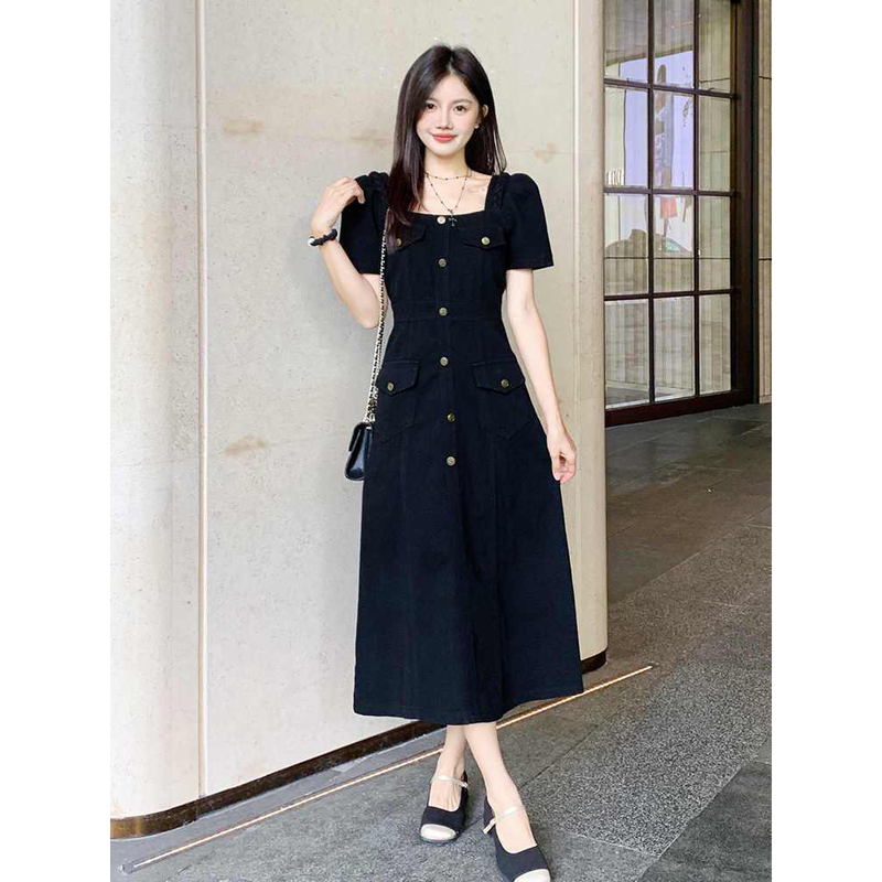 Plus-Size Hepburn-Style Black Denim Dress for Women, New Summer Fashion, Elegant and Slimming A-Line Dress Plus-Size Hepburn-Style Black Denim Dress for Women, New Summer Fashion, Elegant and Slimming A-Line Dress