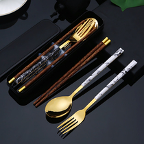 Stainless steel marble portable fork chopsticks spoon set tableware set for one person for adult students