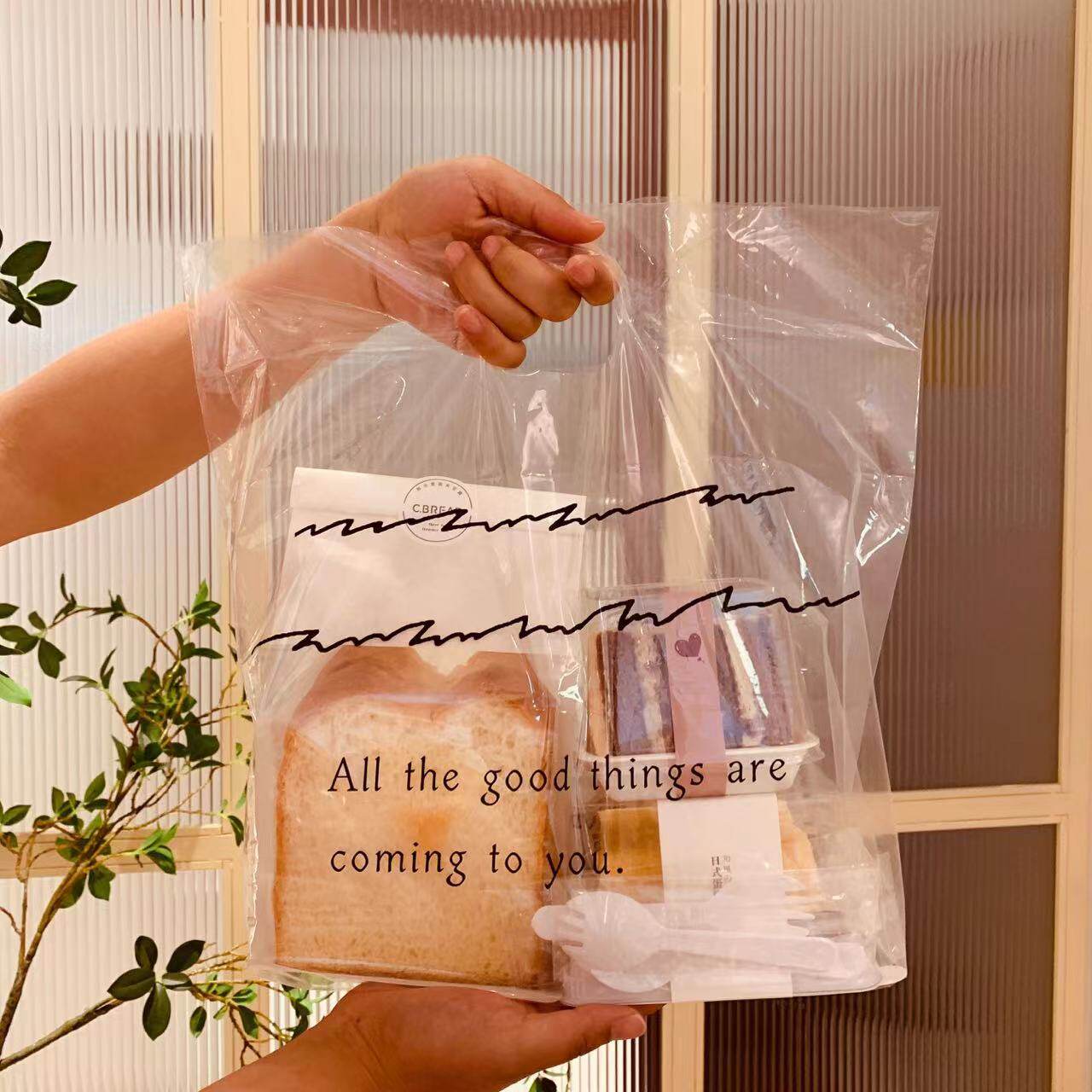 Delivery packaging bag food salad dessert bread cake baking packaging tote bag plastic bag custom logo