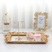 European gold printed mirror glass tray rectangular fruit tray tea tray pastry cake rack