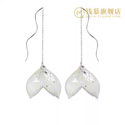 Qian Mu S925 sterling silver ear needle fish tail earrings unique design fresh ocean style transparent simple flash ear jewelry