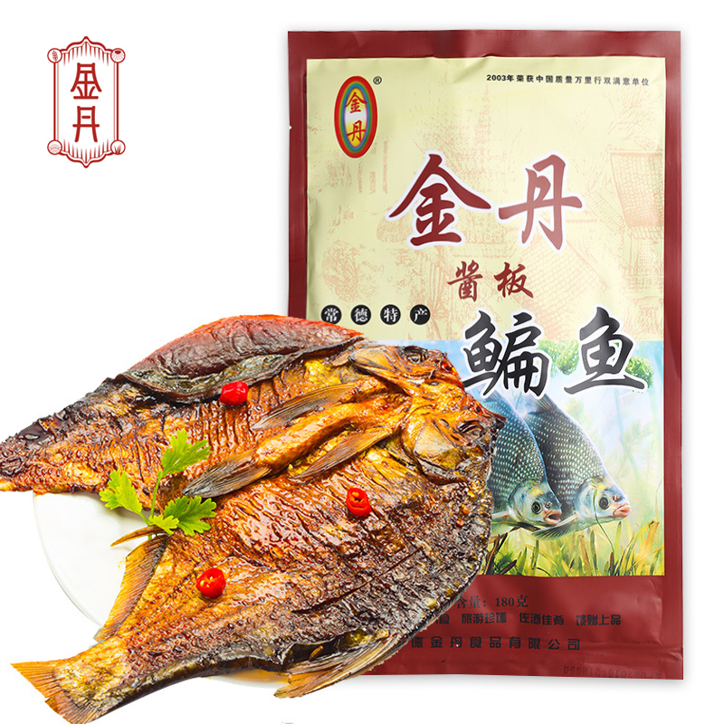 Jin Dan sauce plate fish Hunan Changde specialty snack spicy hand-torn fish bream whole wine leisure snack 180g