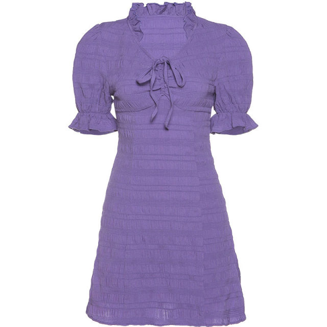 Weird girl French purple retro dress personalized strappy short skirt female lantern sleeves scheming skirt