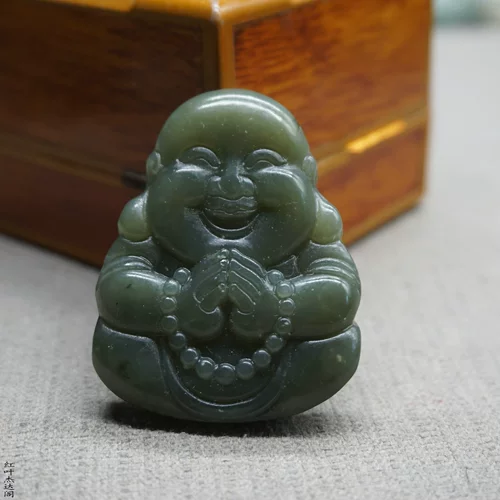 Будда из нефрита, природная руда, двусторонная резная подвеска