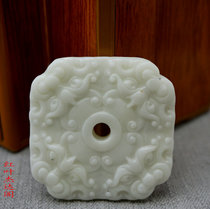 Natural blue field jade four-sided mythical beast jade plate double-sided carving antique four-sided guardian beast plate pendant necklace for men and women