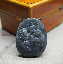 Xinjiang Hotan jade smoke green jade man and wealth wealth and wealth double pendant jade Buddha God of Wealth wealth and wealth pendant