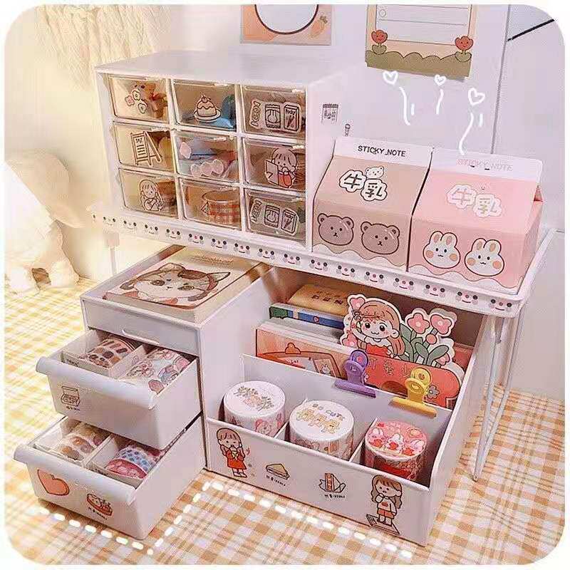 Jiugongge storage box desktop storage box basket female drawer student stationery office desk artifact dormitory makeup