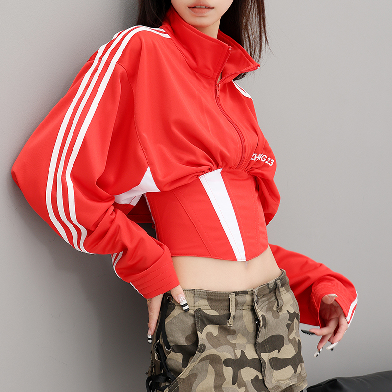 Qiuqiu Studio American Retro Style Short Waist-Cinching Jacket for Women with Tie Design, Stand-Up Collar, Sun Protection Top Qiuqiu Studio American Retro Style Short Waist-Cinching Jacket for Women with Tie Design, Stand-Up Collar, Sun Protection Top