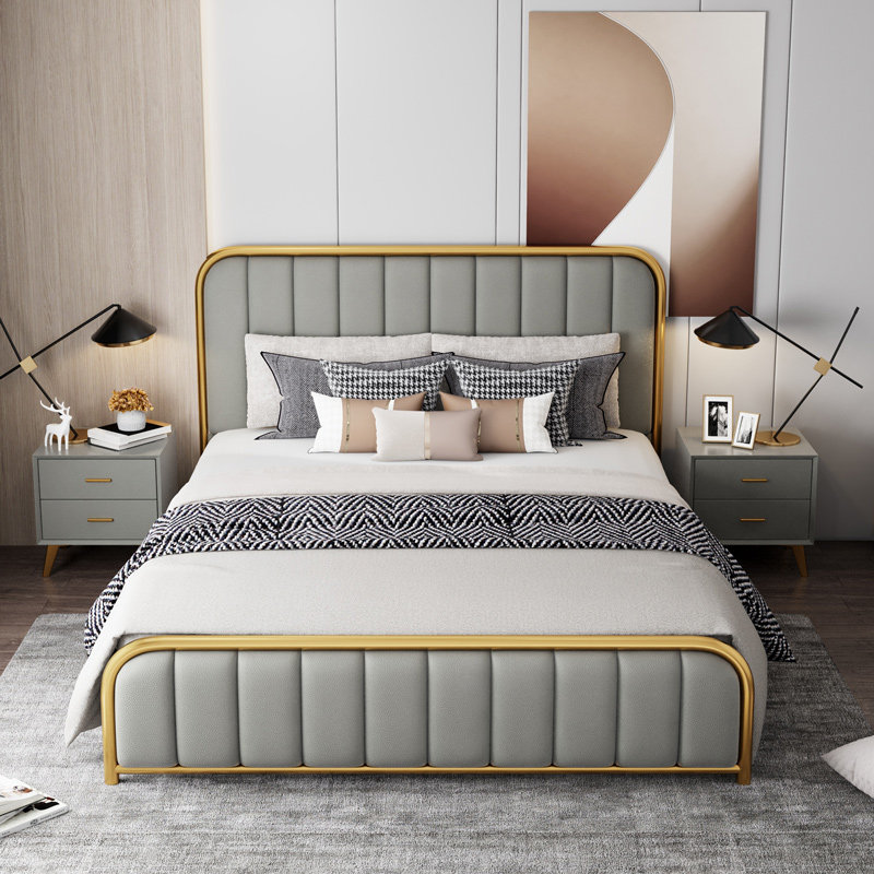 Nordic Iron Bed Network Red Bedroom Limited Hardware and Strengthening Single Double Economy Modern Light Luxury Leather Bed