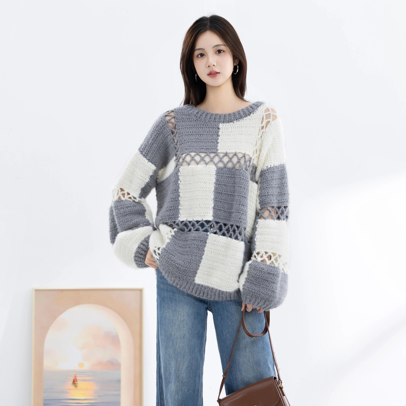 Quzhishe Hollow Chain Color-Block Oversized Handmade DIY Crochet Couple's Top Material Kit Pre-Order