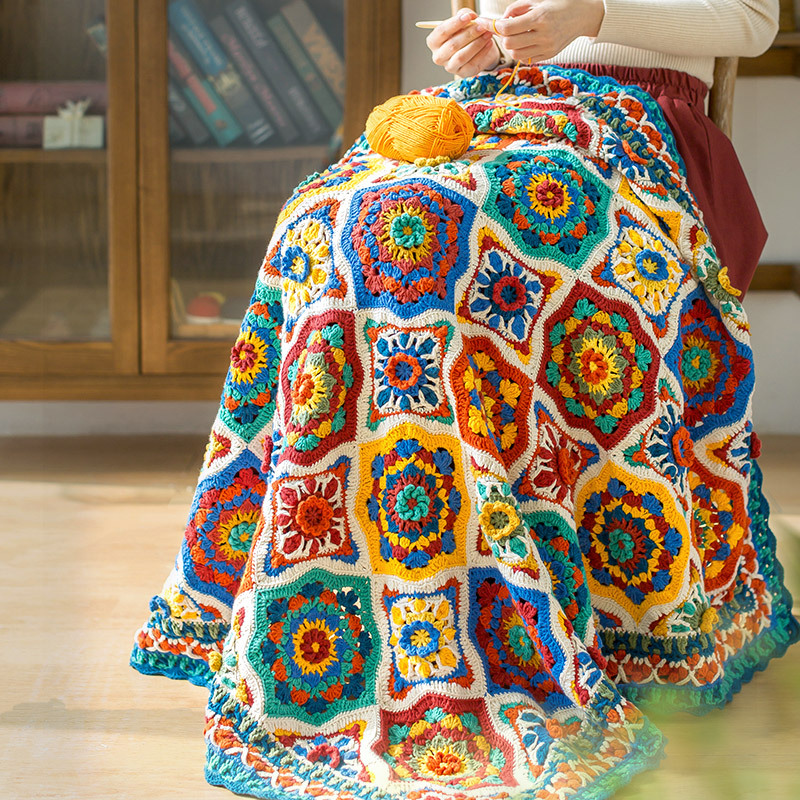 Quzhishe Moroccan Zellige Patchwork Blanket DIY Handmade Yarn Crochet Blanket Material Kit Quzhishe Moroccan Zellige Patchwork Blanket DIY Handmade Yarn Crochet Blanket Material Kit