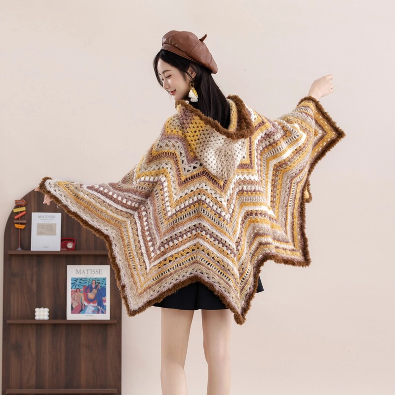 Quzhishe Star Hooded Cape Handmade DIY Knitting Crochet Yarn Ball LAOSHU Clothes Cape Material Kit