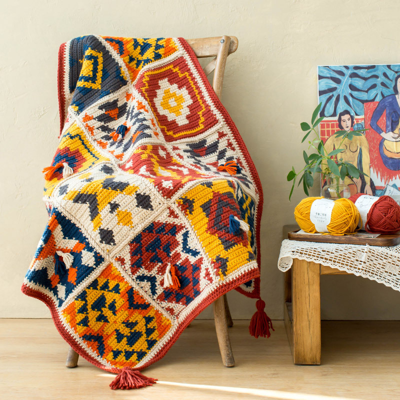 Quzhishe Indian Geometric Pattern Blanket DIY Handmade Gift Knitting Materials Crochet Yarn Ball Quzhishe Indian Geometric Pattern Blanket DIY Handmade Gift Knitting Materials Crochet Yarn Ball
