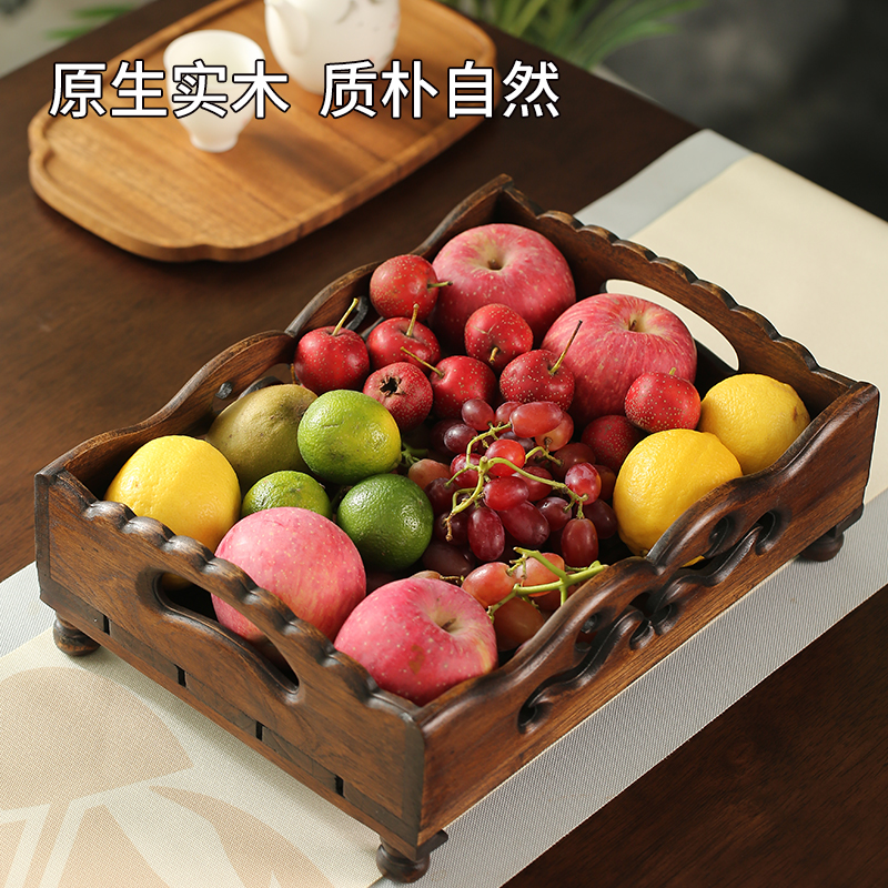 Thai fruit tray solid wood dried fruit tray retro tray creative tea tray Chinese living room coffee table decoration storage ornaments