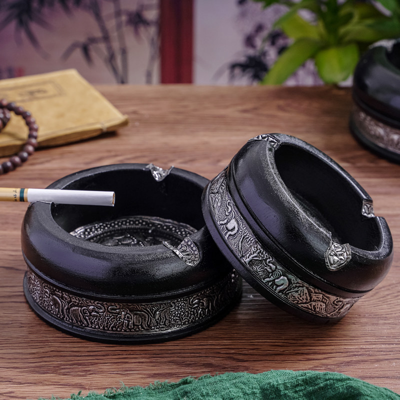 Wood Tobacco Ashtray Adornment Home Living Room Tea Table Tea Table Tea Table Comeback Ancient Thai Solid Wood Cigarette Cylinders Creative features No cover