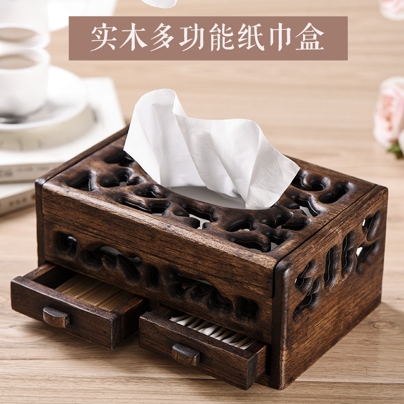 Solid wood tissue box toilet paper box European luxury creative toilet paper box living room household wooden toilet paper storage box