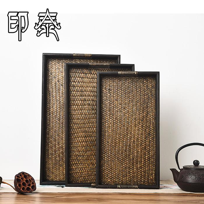 Thai rattan choreography solid wood Tray Tea Pan Fruit Pan Essential Oil Pan Hotel Teahouse Tea House SPA Beauty Salon