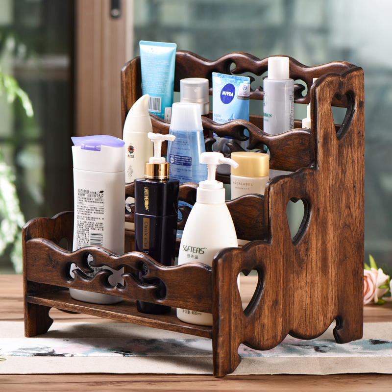 Bathroom rack solid wood retro washstand rack cosmetic storage rack makeup room storage rack multi-layer