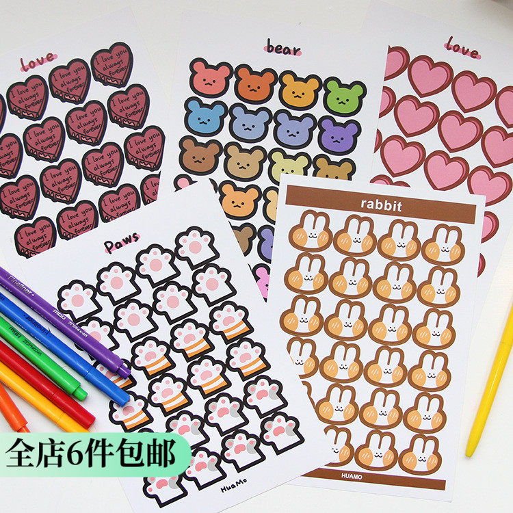 Cute cartoon hand account stickers cat claw love bunny girl heart DIY sealing stickers mobile phone shell decoration small stickers