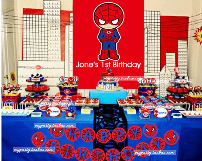 Superhero Spiderman children Baby birthday party Supplies Decorative Pull Flags Inserts Sweet table arrangement Custom