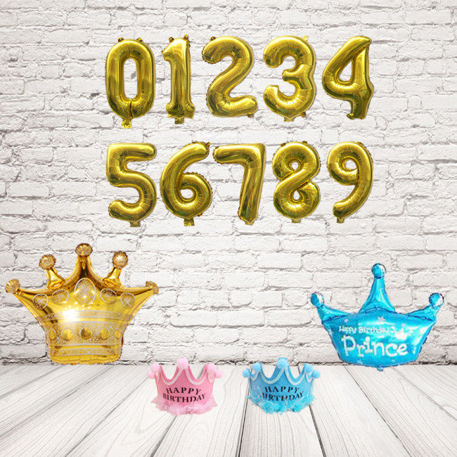Birthday party arrangement 40 inch gold digital aluminum film balloon gold crown aluminum film balloon blue pink hat - Taobao