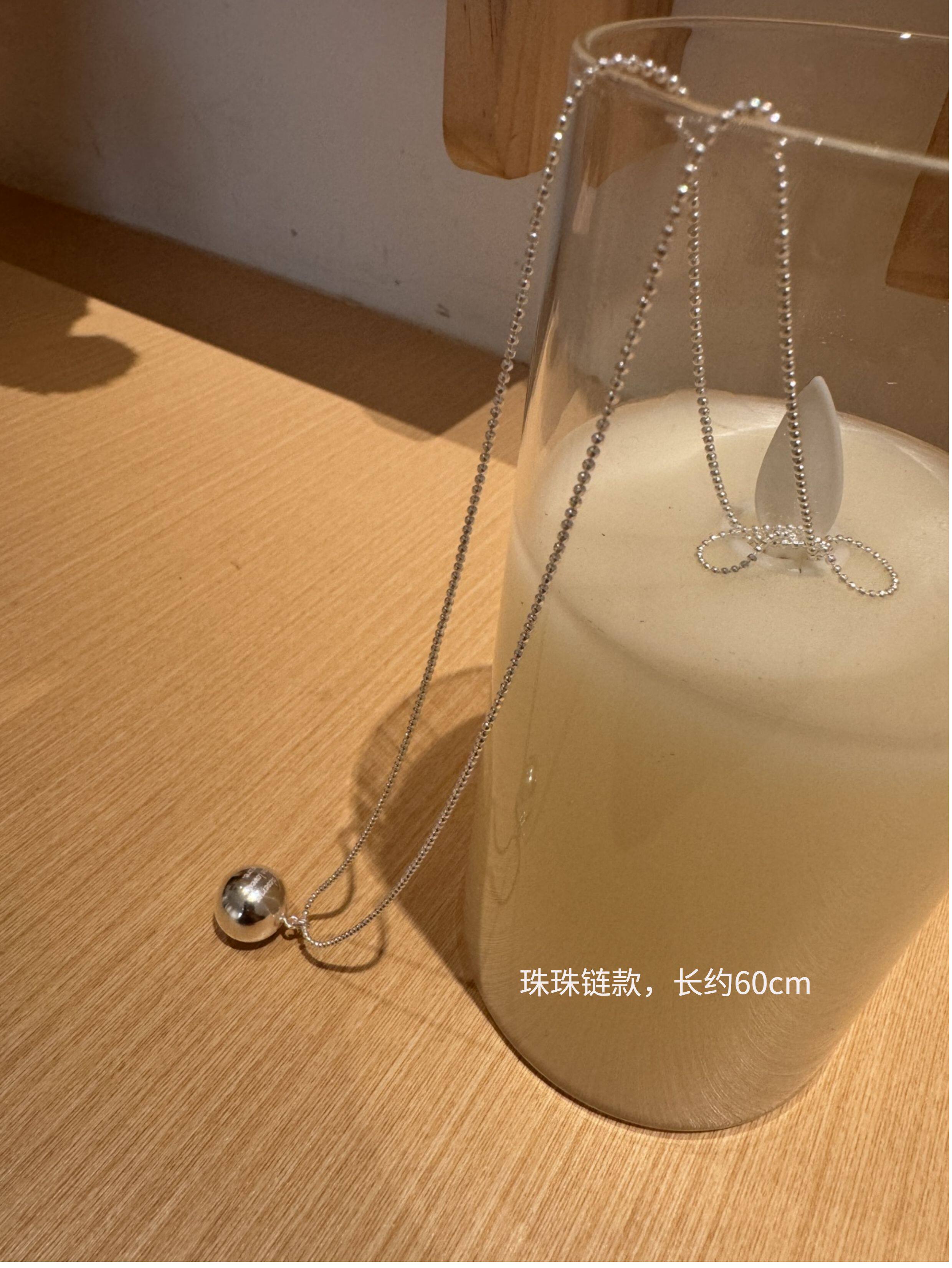 Серебряное ожерелье 925通体纯银ins博主同款大银球长版项链极简冷淡风几何圆球毛衣炼